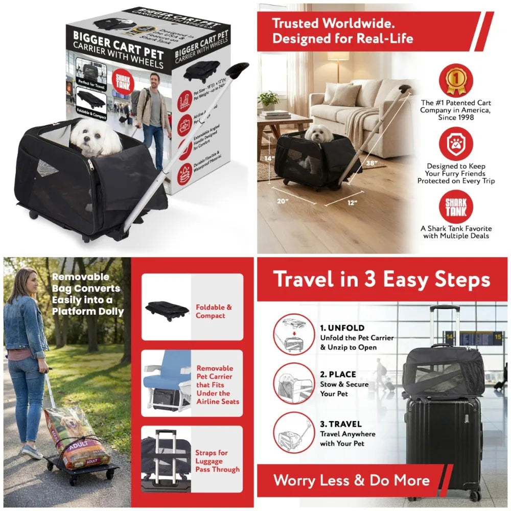 TSA Approved Dog Cat Carrier for Air Travel with Wheels Rolling 18x12x20inch Lightweight Portable Pet Cage for Plane Journey