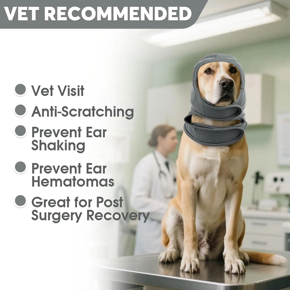 Dog Ear Cover for Anxiety Relief, Adjustable Dog Calming Hood for Grooming Bath Drying, No Shake Pet Head Ear Wrap for Hematomas
