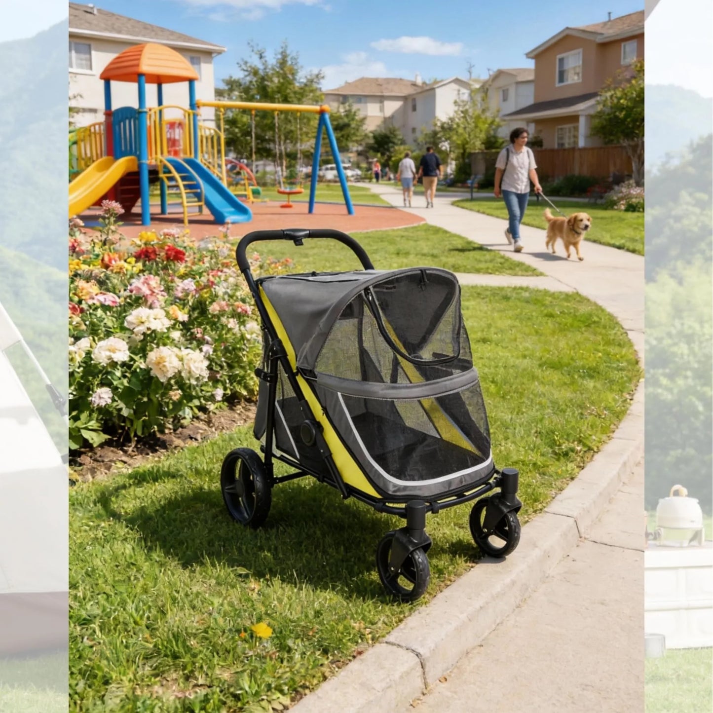 Dog Stroller for Large Dogs & Big Pets, Heavy-Duty All-Terrain Dog  Pet Stroller with Lockable Wheels, Adjustable Handle & Mesh