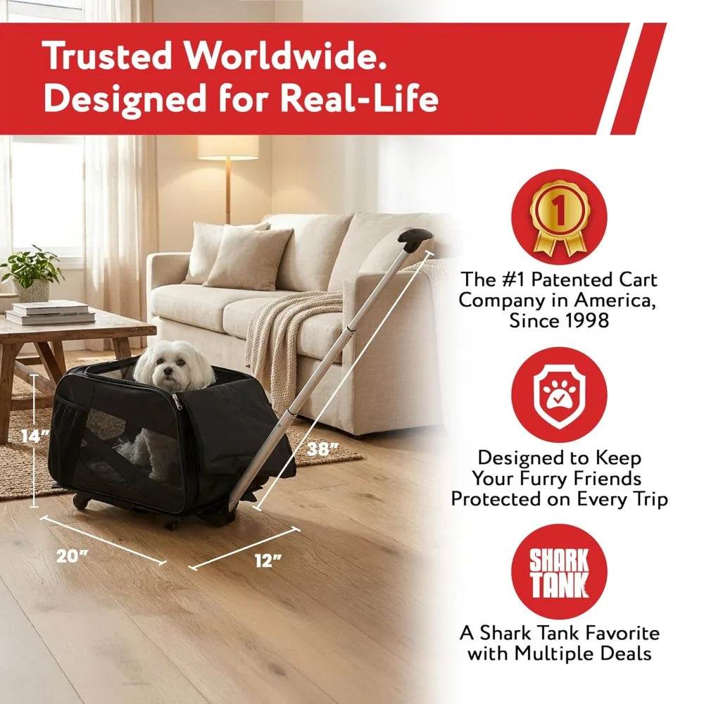 TSA Approved Dog Cat Carrier for Air Travel with Wheels Rolling 18x12x20inch Lightweight Portable Pet Cage for Plane Journey