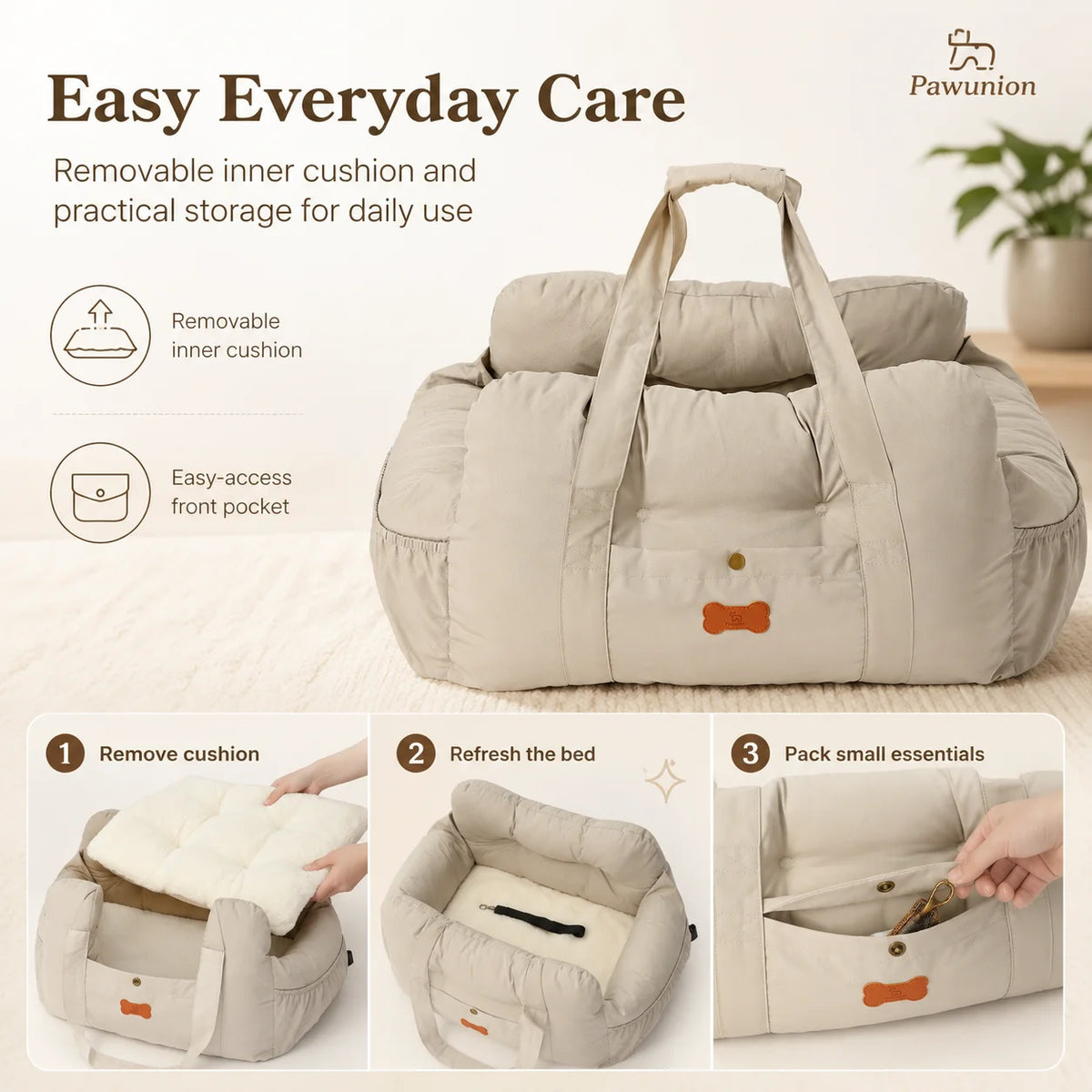Dog Car Seat for Small Medium Dogs, Portable Pet Booster Seat with Soft Plush Interior, Storage Pocket & Safety Tether, Cozy Travel Bed for Front or Back Seat